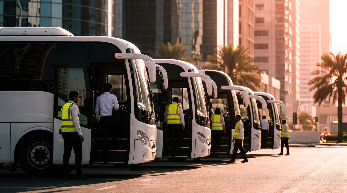 Staff coaches at an airport or site shift change